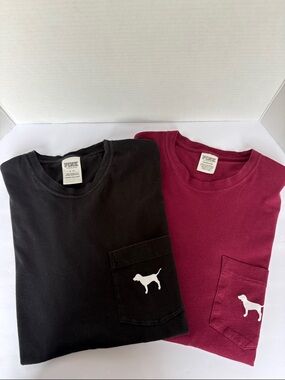 PINK Pocket Tee Set — Black & Deep Raspberry